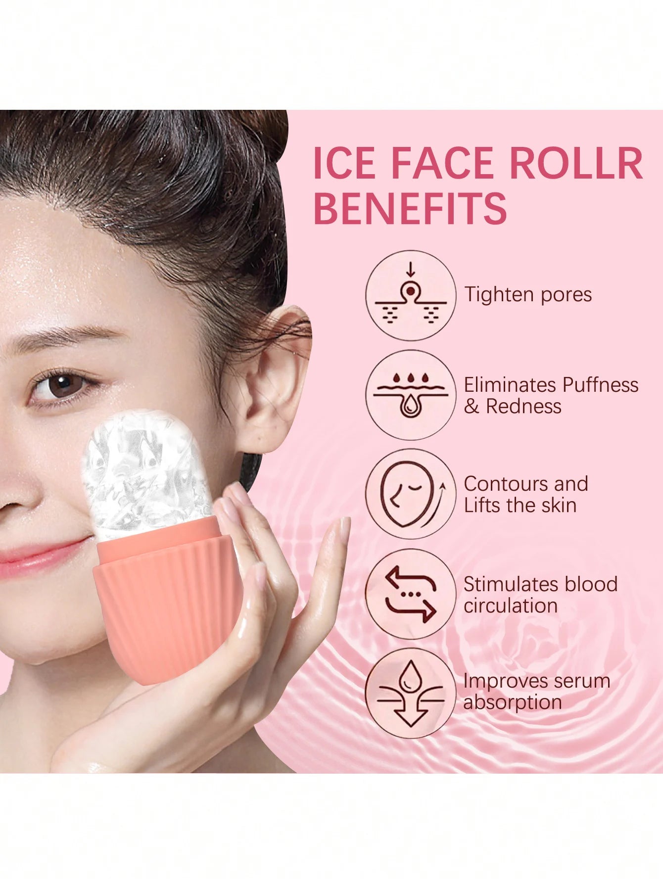 Rodillo de Hielo Facial | Silicona Reutilizable Antibolsas